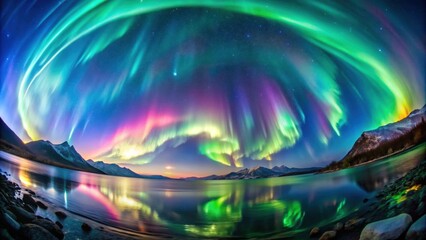 Fisheye view capturing the vibrant colors of the northern lights , fisheye, northern lights, aurora borealis