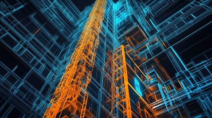Naklejka premium Abstract Building Structure With Glowing Lines