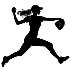 Silhouette softball player girl 
