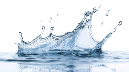 Dynamic splash of water creating ripples and droplets, symbolizing freshness and vitality in a serene environment.