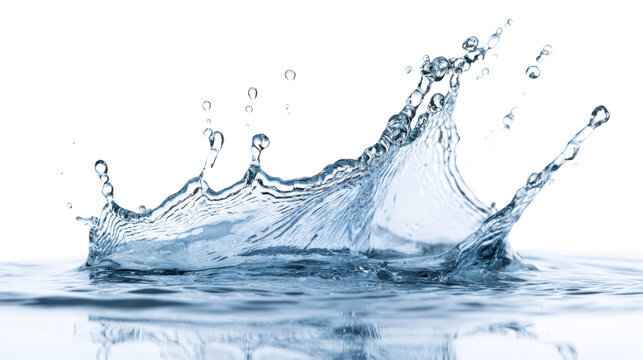 Dynamic splash of water creating ripples and droplets, symbolizing freshness and vitality in a serene environment.