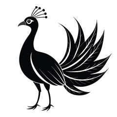 Black Vector Illustration of a Peacock on a White Background