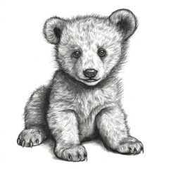 Fototapeta premium Adorable Baby Bear Pencil Sketch Illustration - Perfect for Nature Art Lovers and Animal Enthusiasts