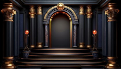 Black and Gold Architectural Entrance with Steps