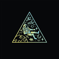 Astronaut character in space in a triangle shape model