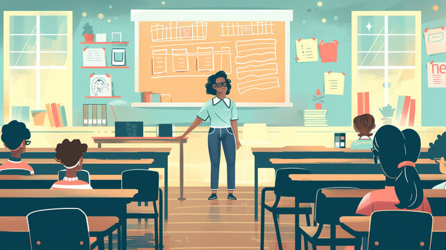 A teacher standing in front of a classroom , Labor Day and the importance of workers