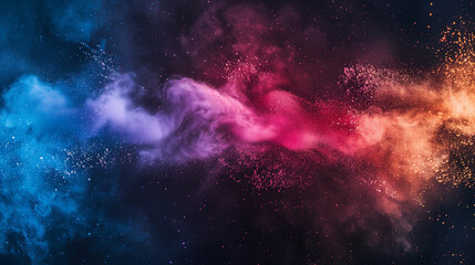 Obraz premium Vivid explosion of colorful dust particles in a cosmic, abstract background..