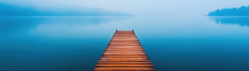 Obraz premium Tranquil Lakeside Retreat: Wooden Pier by Calm Water for Relaxation and Rejuvenation
