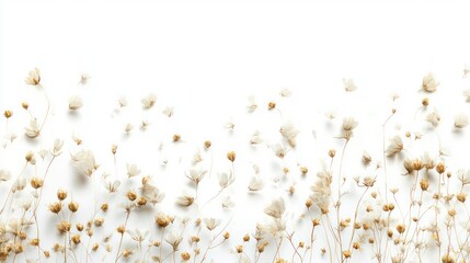 Delicate White Flowers Scattered on White Background