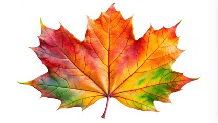 Fototapeta premium Colorful autumn maple leaf cut out, fall, foliage, vibrant, seasonal, nature, red, orange, yellow, maple, isolated