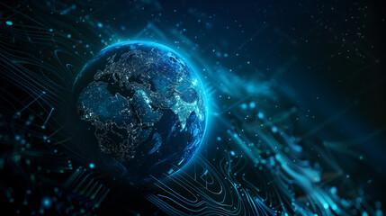 Obraz premium Planet Earth illuminated by city lights in space with stars and galaxy..