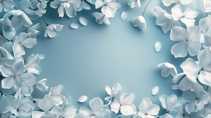 1. Abstract floral background featuring delicate white petals gracefully scattered across the image with a soft gradient, providing an elegant space for text in the center.