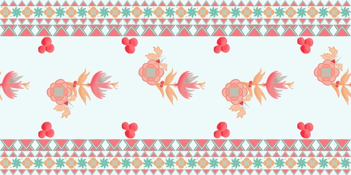 Horizontal flower Indian motif pattern paisley seamless pattern on white background with flower leaves,concept design for carpet , fabric ethnic pattern ornament ,media pattern for saree outfit.