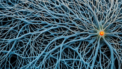 Close-up of nerve endings in the brain, showcasing the detailed connections and the complexity of the neural network.
