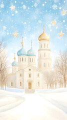 Obraz premium Orthodox church, winter landscape