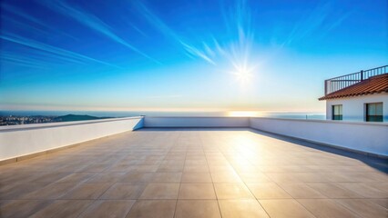 Fototapeta premium A serene image of a rooftop overlooking a clear blue sky , rooftop, sky, view, peaceful, serene, architecture, building