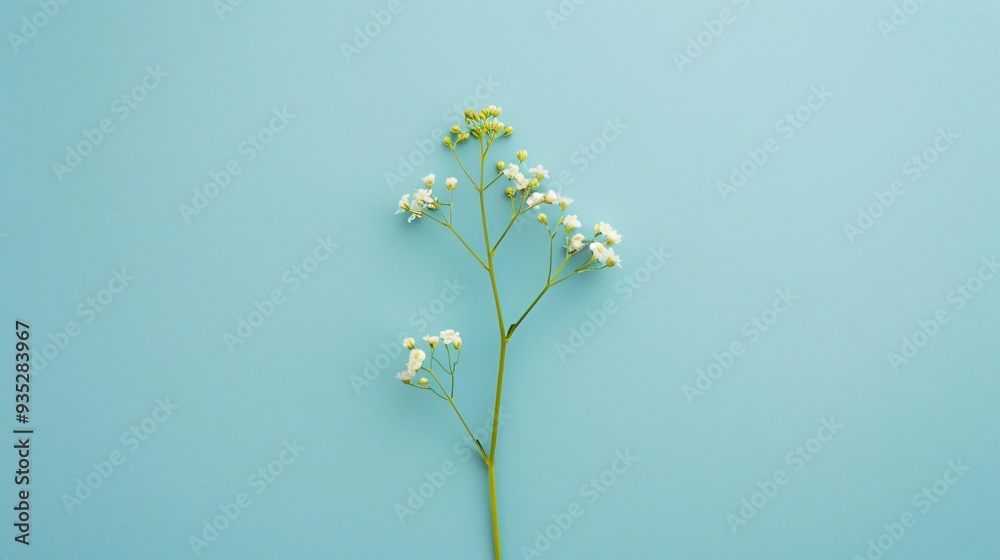 Wall mural 4. High-quality top-view photograph of a tiny flower set against a solid pastel backdrop, expertly composed to offer a generous area for personalized text, making it perfect for stylish and simple