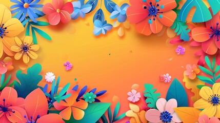 2. Vibrant spring season sale banner template adorned with intricate flower illustrations in vivid hues, complemented by a fresh and lively background that captures the essence of spring
