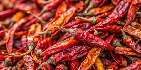 Close-up of dried chili peppers, spicy, red, food, ingredient, Mexican, heat, dried, organic, fiery, cayenne, seasoning