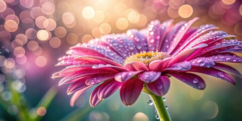 Close-up of a pink flower covered in dew drops with a beautiful bokeh background , pink, flower, dew drops, bokeh, nature