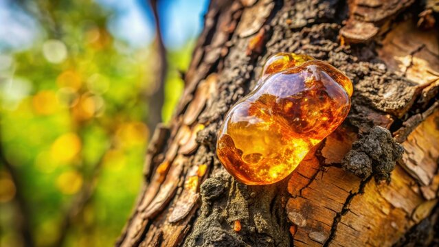 Amber resin on the trunk of a fruit tree , amber, resin, tree, trunk, nature, organic, golden, sticky, harvest, sunlight, glossy