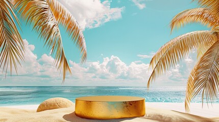 Obraz premium The image could be named Tropical Beach with Palm and Coconut Trees This name clearly captures the essence of the scene described by the sentences and tags
