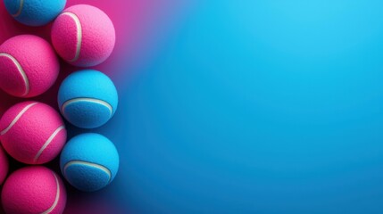 Colorful Tennis Balls On A Blue And Pink Background With Vibrant Contrast