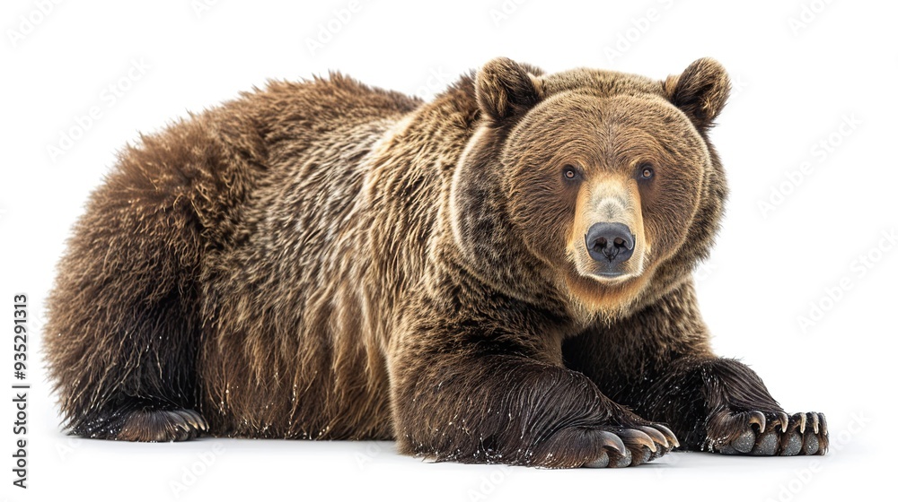 Sticker powerful grizzly bear isolated on white