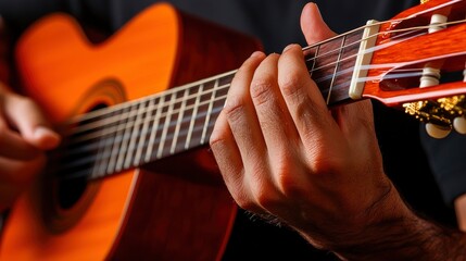 Fototapeta premium Beautiful Guitarist Lost In The Melody, Strings Singing 