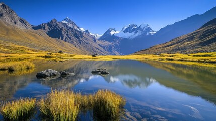 Fototapeta premium Laguna 69, nestled high in the Andes of Peru, presents a breathtaking natural spectacle.