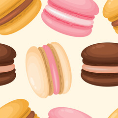 Seamless vector patterns with macaroons. Concept of sweets and dessert. Element for your design. For wrapping paper, prints, etc.