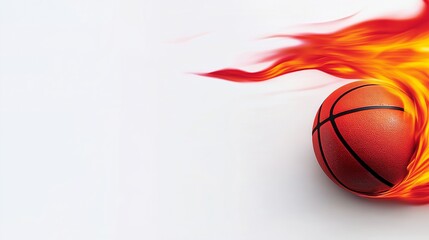 Fototapeta premium A red basketball is surrounded by flames. Concept of excitement and energy, as if the basketball is in motion and about to make a big play. The flames add a dynamic and intense element to the scene