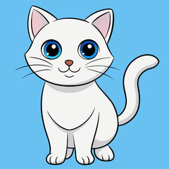 Obraz premium Cartoon drawing of a white feline with blue eyes seated and grinning