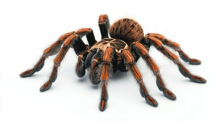 Goliath tarantula with a hairy body, spread legs, and fierce appearance, prominently displayed on a clean white background.