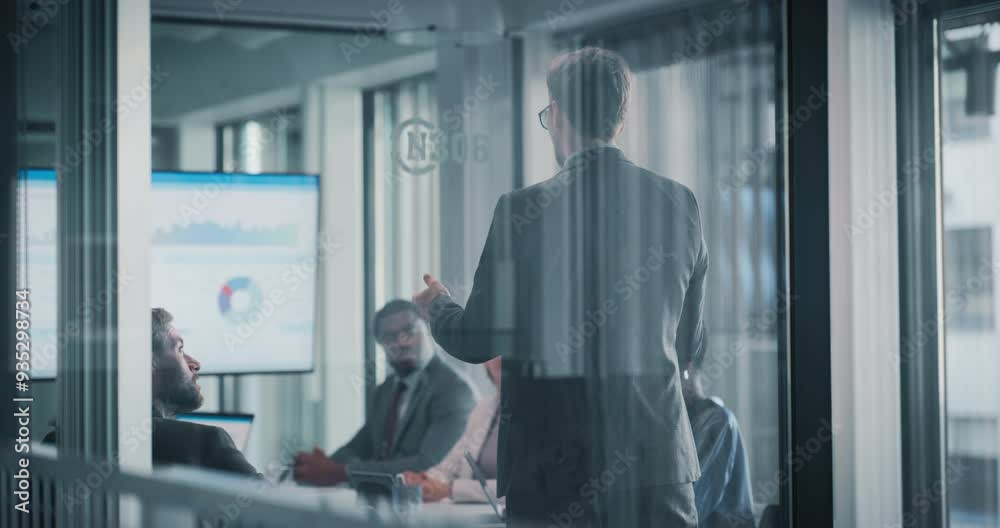 Leinwandbilder manager pitching a new product with a presentation to a board of directors in a meeting room in the 