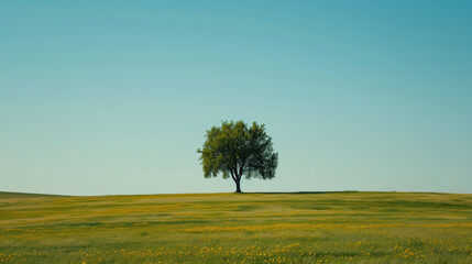 A single tree in an open field , minimalistic pictures with a simple plot