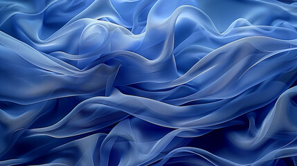 Elegant flowing blue silk fabric with a soft, wavy texture in motion