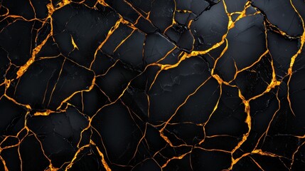 Intricate Black Marble Surface with Vivid Orange Veins Captured in High Resolution and Detail