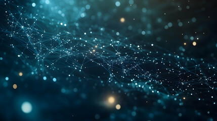 An AI and data network depicted as a starry night sky, with data streams forming constellations and AI nodes glowing like distant stars