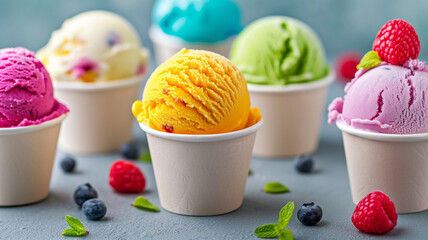 Various colorful ice cream in paper cup