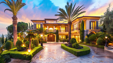 Fototapeta premium Luxurious private villa with palm trees in a tropical resort