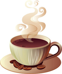 A cup of fragrant hot coffee with steam