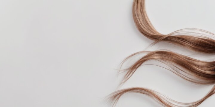 Close-up of long wavy light brown hair extension on white backgr