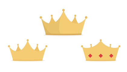 set of Golden crown king princess cartoon vector flat style isolated on white background. 