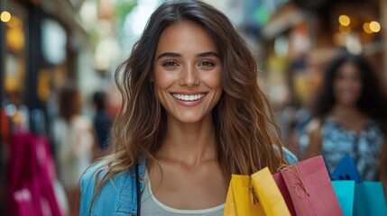 Happy Young Woman Shopping
