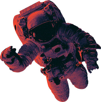 Atronaut in space, with halftone and gradient effect with grain 