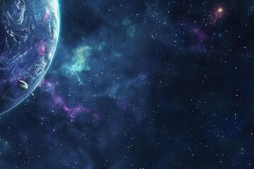 Obraz premium A celestial body with rings in a cosmic landscape with nebulae and stars