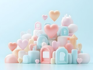Pastel Geometric Shapes and Hearts Forming Social Media Data and Advertising Concept