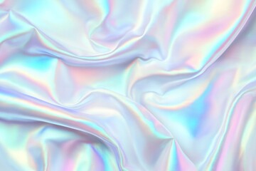 Obraz premium Holographic Background with Iridescent Rainbow Effect and Flowing Fabrics in Pastel White and Light Blue Colors for Dreamy and Ethereal Visuals