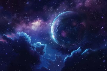Obraz premium A Blue Planet in a Starry Night Sky with Clouds